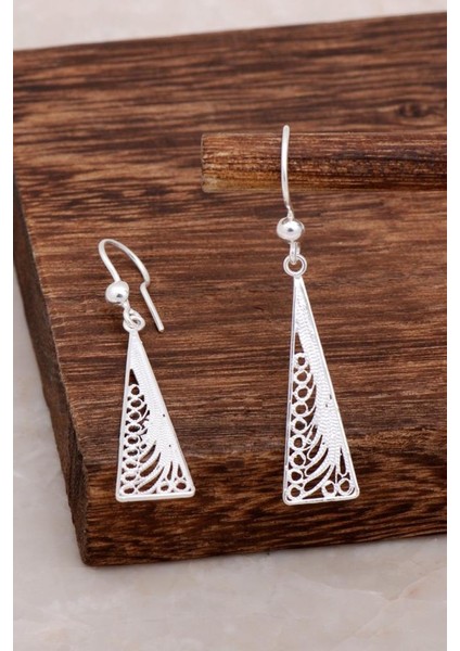 Üçgen Tasarım Telkari Gümüş Küpe 4629