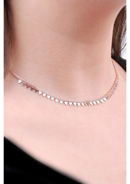 Choker Rose Gümüş Üçgen Tasarım Kolye 6467 fiyatları