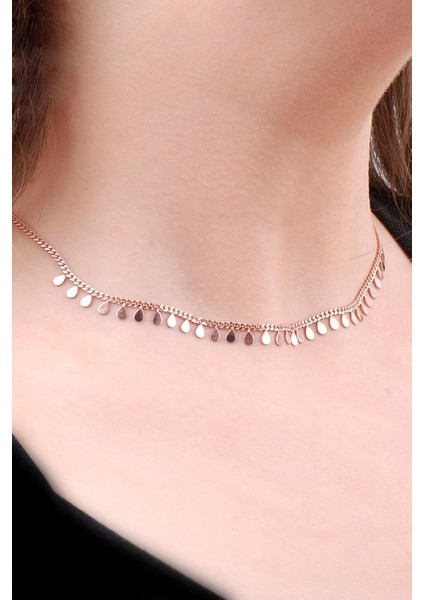 Choker Rose Gümüş Damla Tasarım Kolye 6468