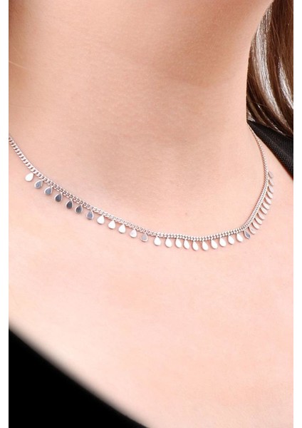 Choker Damla Pullu Tasarım Gümüş Kolye 6475