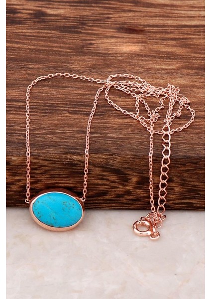 Turkuaz Taşlı Rose Gümüş Kolye 6478