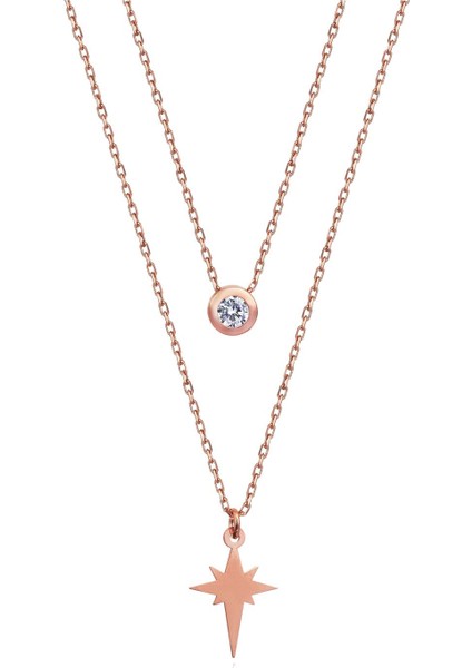 Kutup Yıldızı Kombin Gümüş Kolye