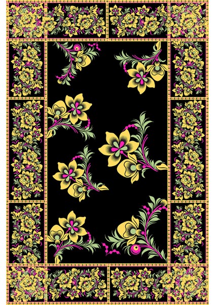 Kaymaz Taban Yıkanabilir Çerçeve Çiçek Motif Desenli Dijital Baskılı Halı fiyatları