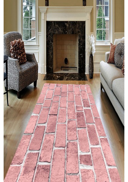 Kaymaz Taban Yıkanabilir Kaldırım Taşı Desenli Dijital Baskılı Halı