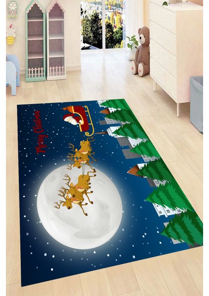 Kaymaz Taban Yıkanabilir Noel Tasarımlı Dijital Baskılı Halı