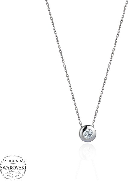 Swarovski Tek Taş Gümüş Kolye
