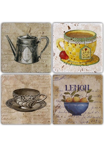 Doğaltaş Bardak Altlığı 4'lü 10 x 10 cm