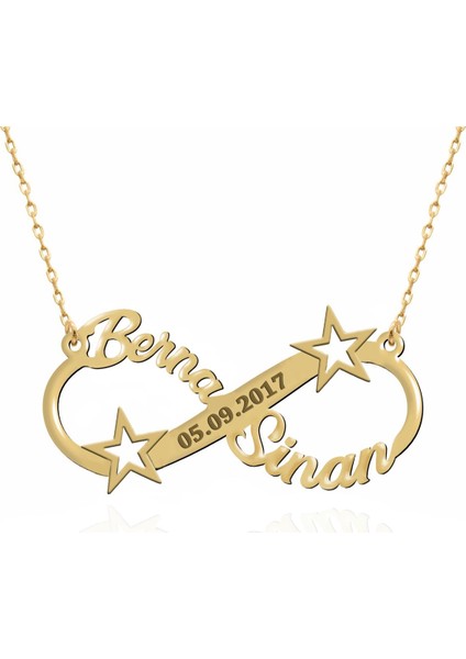 Isimli Tarihli Kişiye Özel Yıldız Sonsuzluk Gümüş Kolye