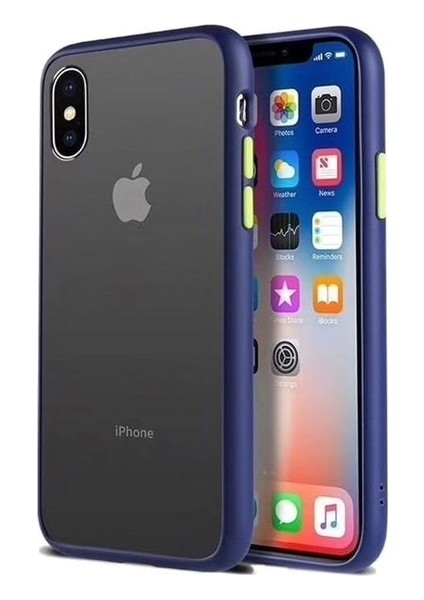 Tekno Gurup Benks Apple iPhone X Kılıf Mat Sert Korumalı Tank Silikon Kılıf - Mavi + Cam Ekran Koruyucu