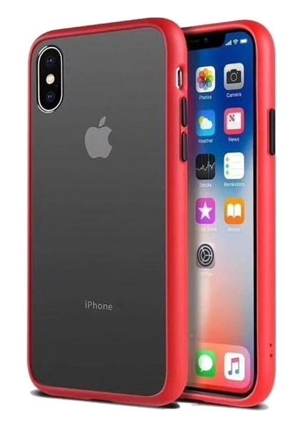 Tekno Gurup Benks Apple iPhone XS Kılıf Mat Sert Korumalı Tank Silikon Kılıf - Kırmızı + Cam Ekran Koruyucu