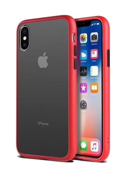 Tekno Gurup Benks Apple iPhone XS Max Kılıf Mat Sert Korumalı Tank Silikon Kılıf - Kırmızı + Tam Kaplayan 5D Cam