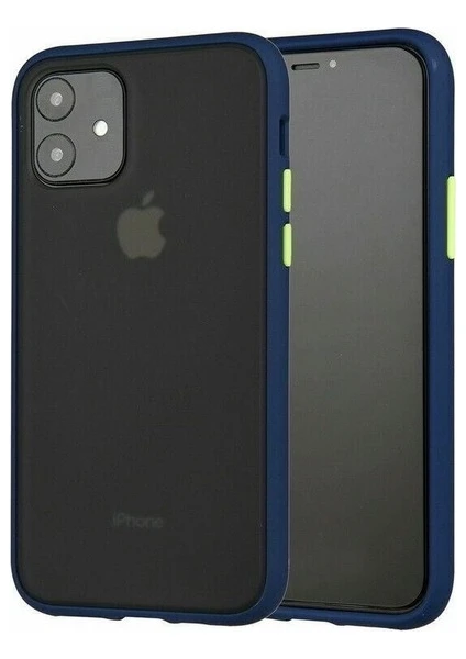 Tekno Gurup Benks Apple iPhone 11 Kılıf Mat Sert Korumalı Tank Silikon Kılıf - Mavi + Tam Kaplayan 5D Cam