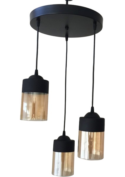 Retro Üçlü Sarkıt Avize Siyah Bal Cam Cift Renk 30 cm