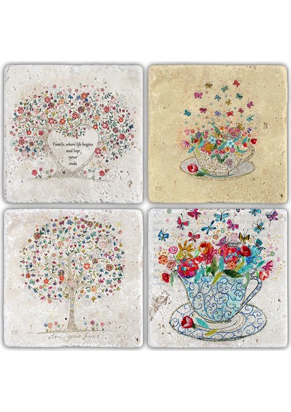 Doğaltaş Bardak Altlığı 4'lü Set 10 x 10 cm