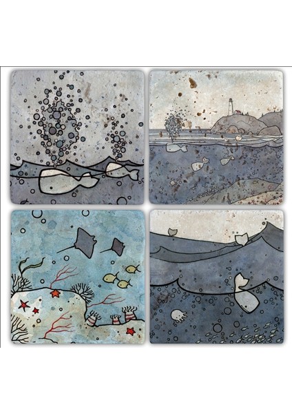 Doğaltaş Bardak Altlığı 4'lü Set 10 x 10 cm