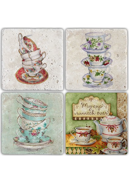 Doğaltaş Bardak Altlığı 4'lü Set 10 x 10 cm