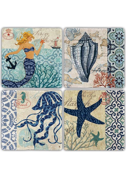 Doğaltaş Bardak Altlığı 4'lü Set 10 x 10 cm