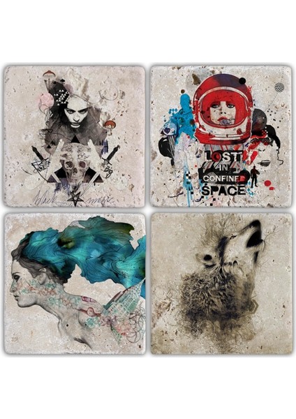 Doğaltaş Bardak Altlığı 4'lü Set 10 x 10 cm