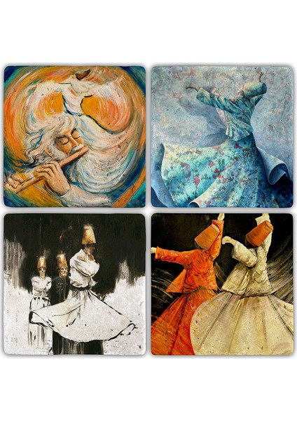 Doğaltaş Bardak Altlığı 4'lü Set 10 x 10 cm