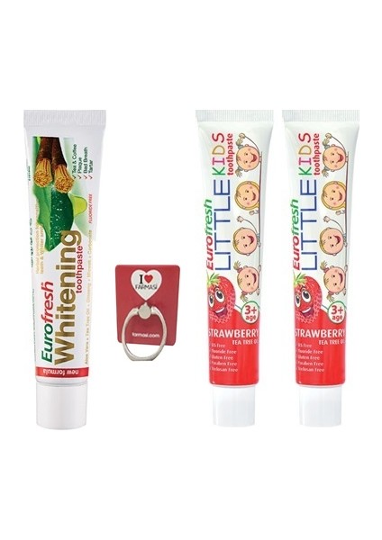 3'lü Diş Macunu Seti - Farmasi Eurofresh Çilekli Çocuk Diş Macunu + Farmasi Eurofresh Aloe Veralı Misvaklı Diş Macunu + Selfie Yüzüğü