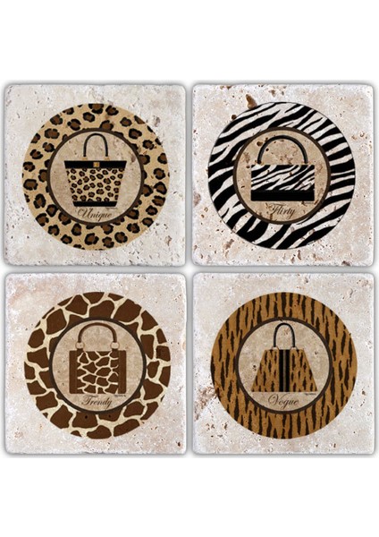 Doğaltaş Bardak Altlığı - 4'lü Set 10 x 10 cm