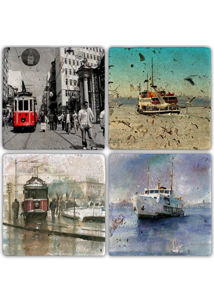 Doğaltaş Bardak Altlığı - 4'lü Set 10 x 10 cm