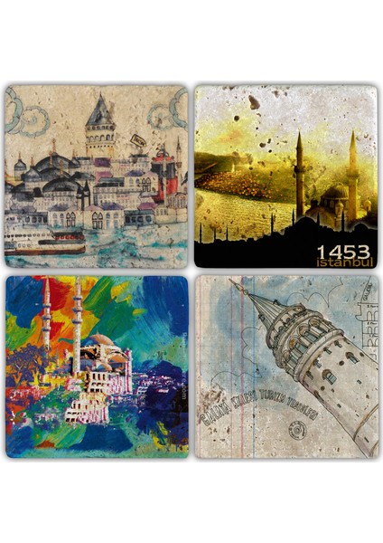 Doğaltaş Bardak Altlığı - 4'lü Set 10 x 10 cm