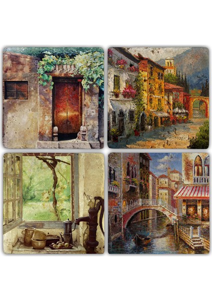 Doğaltaş Bardak Altlığı - 4'lü Set 10 x 10 cm