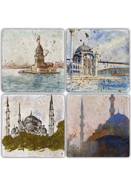 Doğaltaş Bardak Altlığı - 4'lü Set 10 x 10 cm
