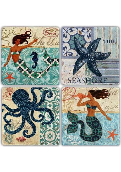 Doğaltaş Bardak Altlığı - 4'lü Set 10 x 10 cm