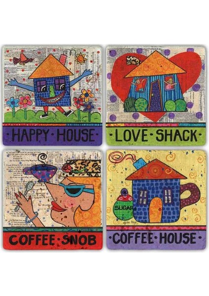 Doğaltaş Bardak Altlığı - 4'lü Set 10 x 10 cm
