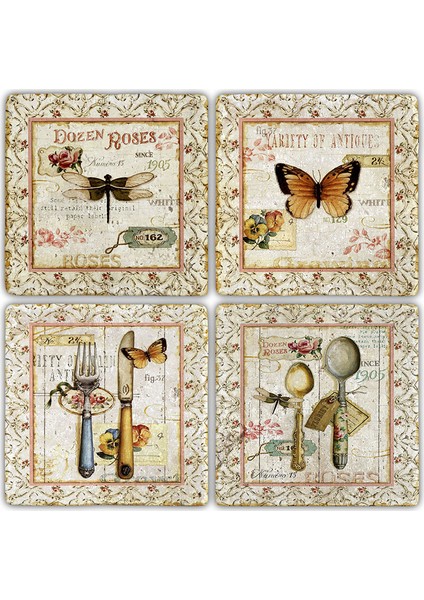 Doğaltaş Bardak Altlığı - 4'lü Set 10 x 10 cm