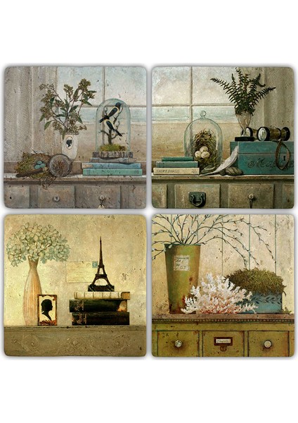 Doğaltaş Bardak Altlığı - 4'lü Set 10 x 10 cm