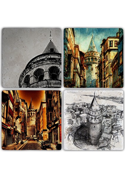 Doğaltaş Bardak Altlığı - 4'lü Set 10 x 10 cm