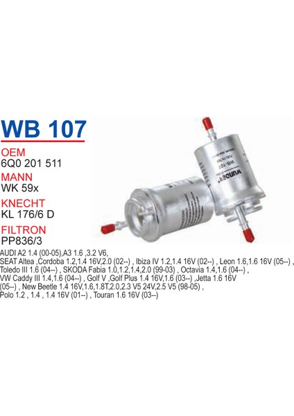 WB 107 Polo 4 Volkswagen, 3 Giriş Benzin Filtresi