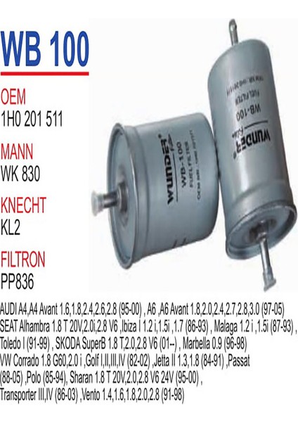 WB 100 Volkswagen-Bmw-Mercedes Universal Benzin Filtresi
