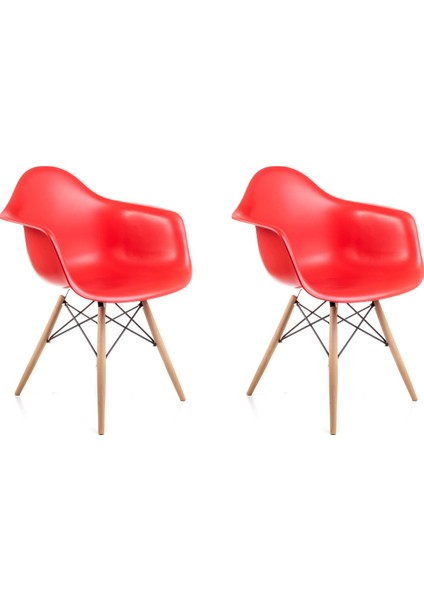 Kolçaklı Kırmızı Eames Sandalye 2 Adet Cafe Balkon Mutfak Sandalyesi