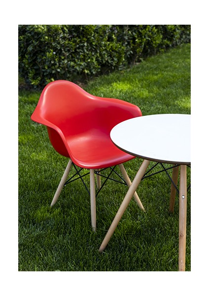 Kolçaklı Kırmızı Eames Sandalye 2 Adet Cafe Balkon Mutfak Sandalyesi