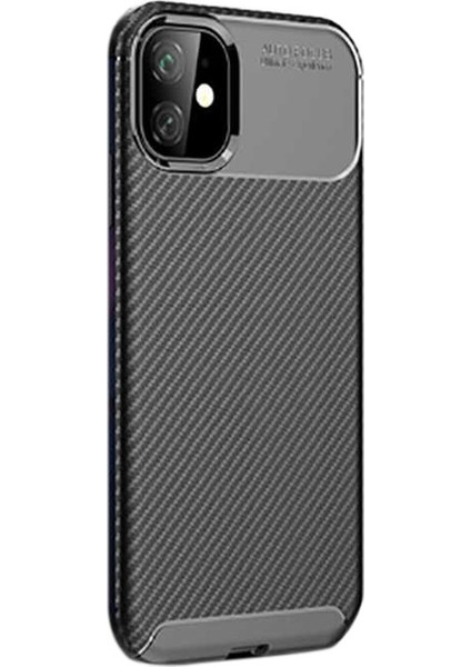 Apple iPhone 11 Kılıf Negro Karbon Dizayn Silikon + Nano Glass Siyah