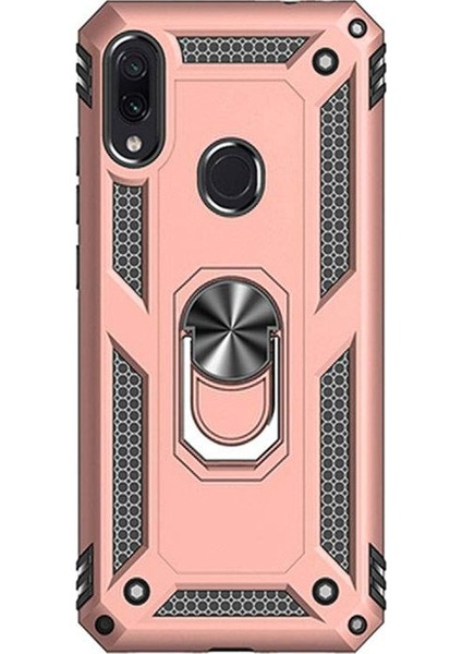 Xiaomi Redmi Note 7 Kılıf Çift Katmanlı Yüzüklü Tank Vega Koruma + Nano Glass Bronz