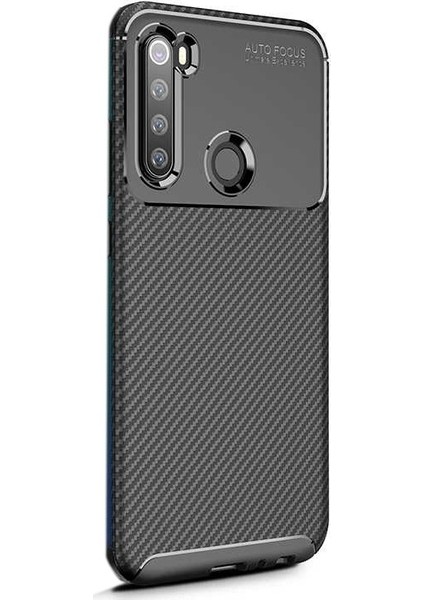 Xiaomi Redmi Note 8 Kılıf Negro Karbon Dizayn Silikon + Nano Glass Siyah