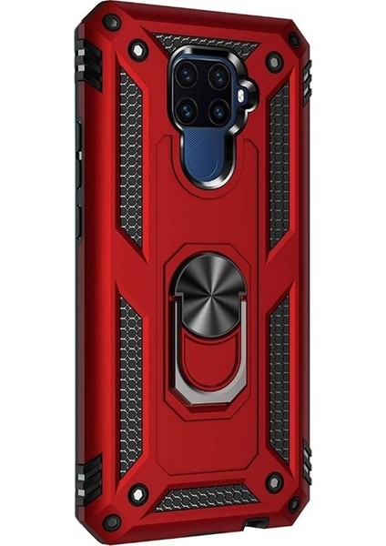 Huawei Mate 30 Lite Kılıf Çift Katmanlı Yüzüklü Tank Vega Koruma Kılıf Kırmızı