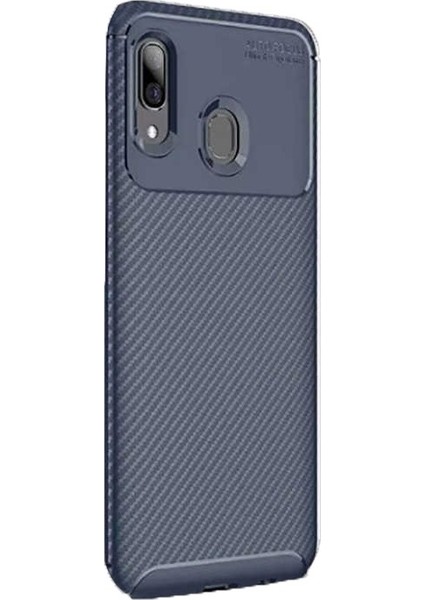 Samsung Galaxy A10s Kılıf Negro Karbon Dizayn Silikon + Nano Glass Lacivert