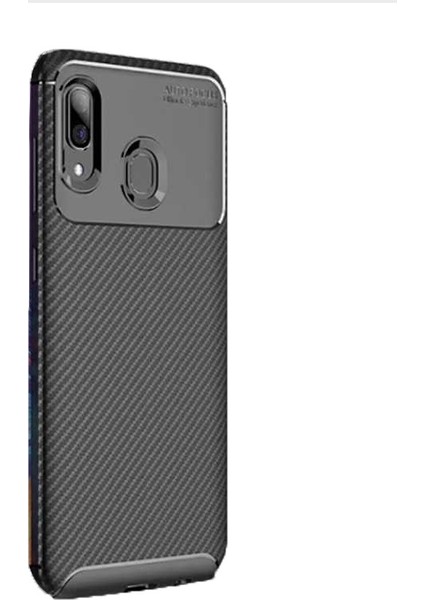 Samsung Galaxy A10s Kılıf Negro Karbon Dizayn Silikon + Nano Glass Siyah