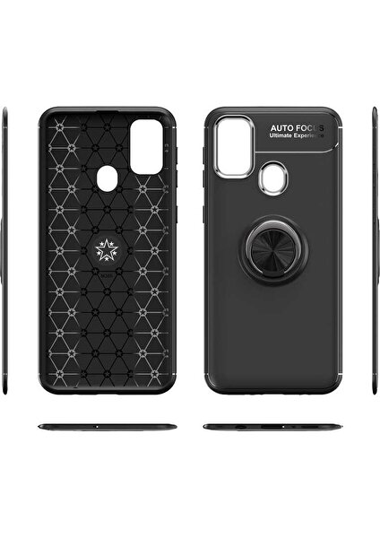 Case Street Samsung Galaxy M30s Kılıf Ravel Yüzüklü Mıknatıslı Silikon Kılıf + Nano Glass Ekran Koruyucu Bronz