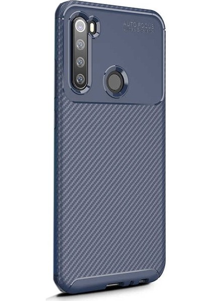 Xiaomi Redmi Note 8 Kılıf Negro Karbon Dizayn Silikon + Nano Glass Lacivert