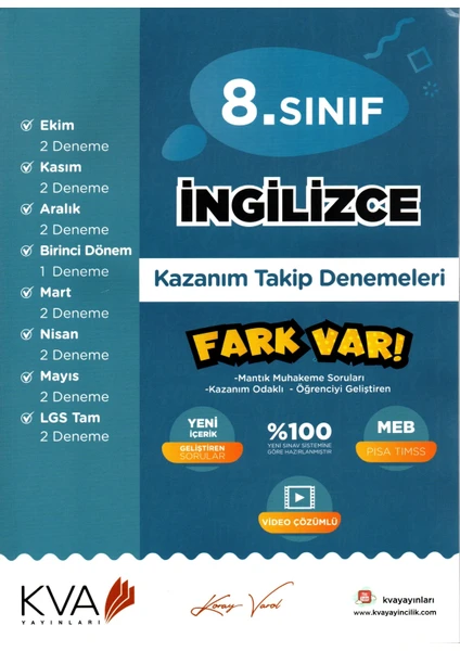 Koray Varol Akademi  8.Sınıf Ingilizce Kazanım Takip Denemeleri