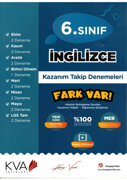 Koray Varol Akademi  6.Sınıf Ingilizce Kazanım Takip Denemeleri