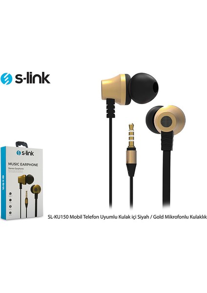 S-link SL-KU150 Mobil Uyumlu Taşıma Çantalı Kulak İçi Siyah/Gold Mikrofonlu Kulaklık