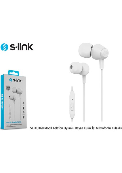 S-link SL-KU160 Mobil Uyumlu Beyaz Kulak İçi Mikrofonlu Kulaklık